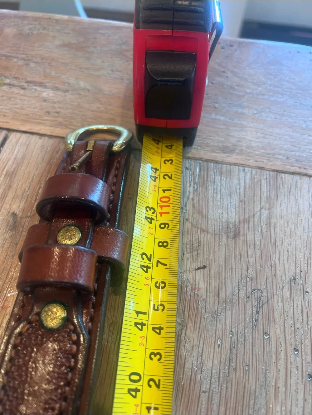 Men's Brown Leather Dress Belt with Polished Brass Buckle Fits 31” Waist Western